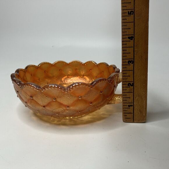 VTG Imperial Marigold Carnival Glass Pansy Iridescent Bowl w/Handle - Picture 9 of 10